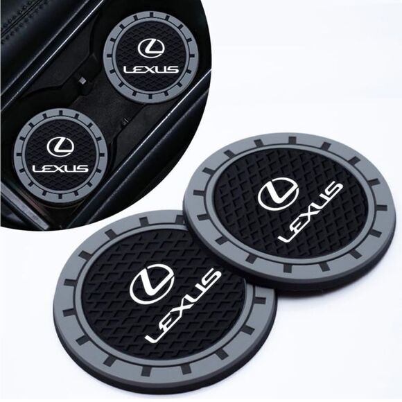 Lexus car cup Coasters in black and gray with logo Set of 2 NWT - Picture 1 of 5